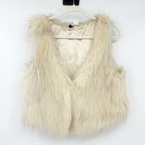 H&M Divided Womens Y2K Mob Wife Chic Layer Cozy Soft Faux Fur Vest Size 12 Cream